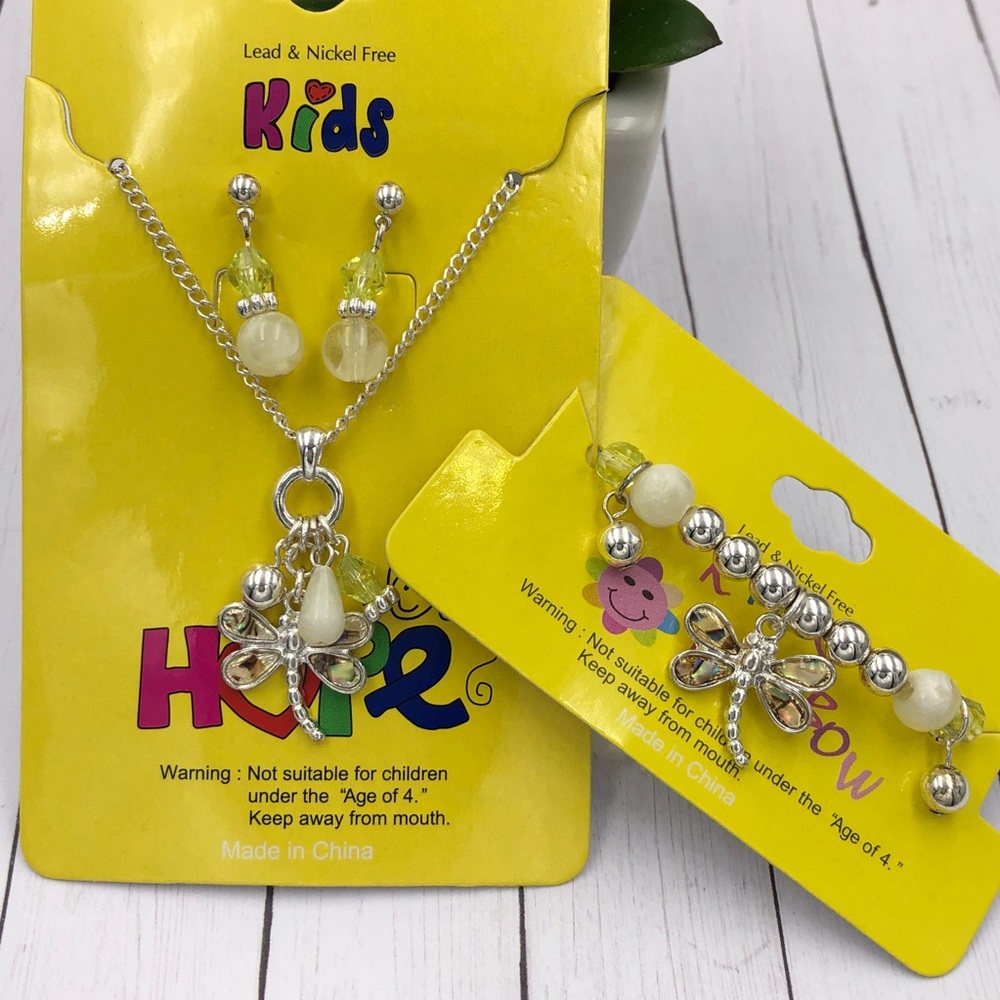 🌼 Girls Dragonfly Necklace & Bracelet Set